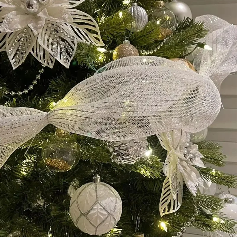 Ruban en maille brillant réutilisable de 10 yards, bricolage, PP, décoration pour arbre de Noël - B50S01