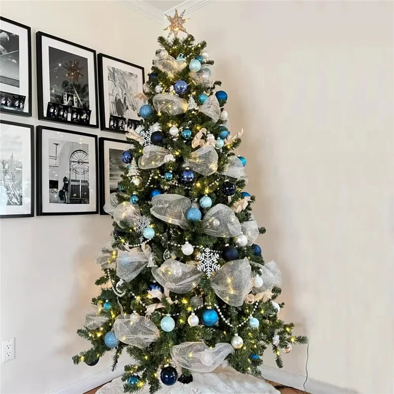 Ruban en maille brillant réutilisable de 10 yards, bricolage, PP, décoration pour arbre de Noël - B50S01