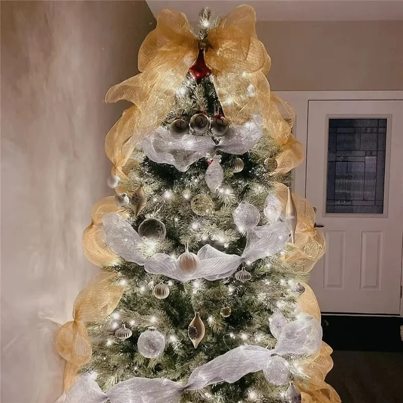 Ruban en maille brillant réutilisable de 10 yards, bricolage, PP, décoration pour arbre de Noël - B50S01
