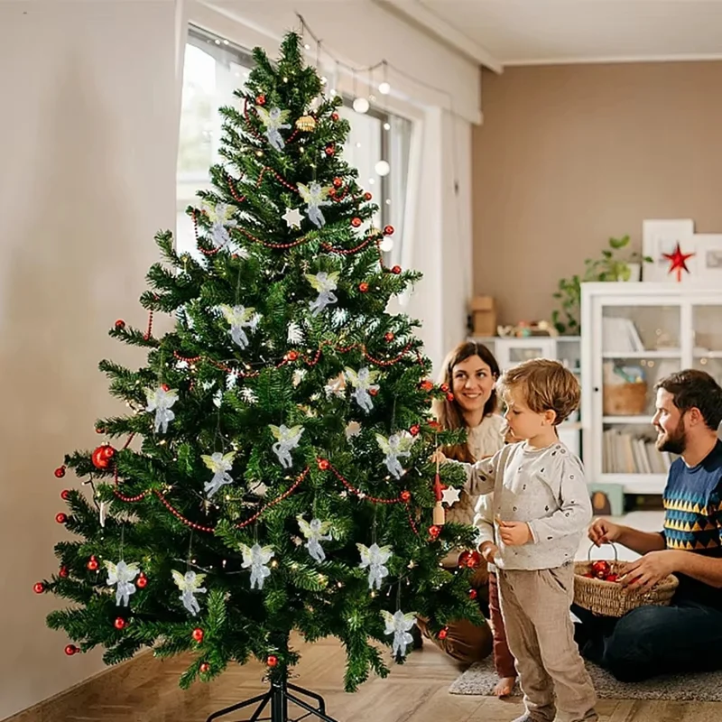 4 pièces / lot Ange acrylique transparent avec aile dorée, décoration suspendue bricolage pour arbre de Noël