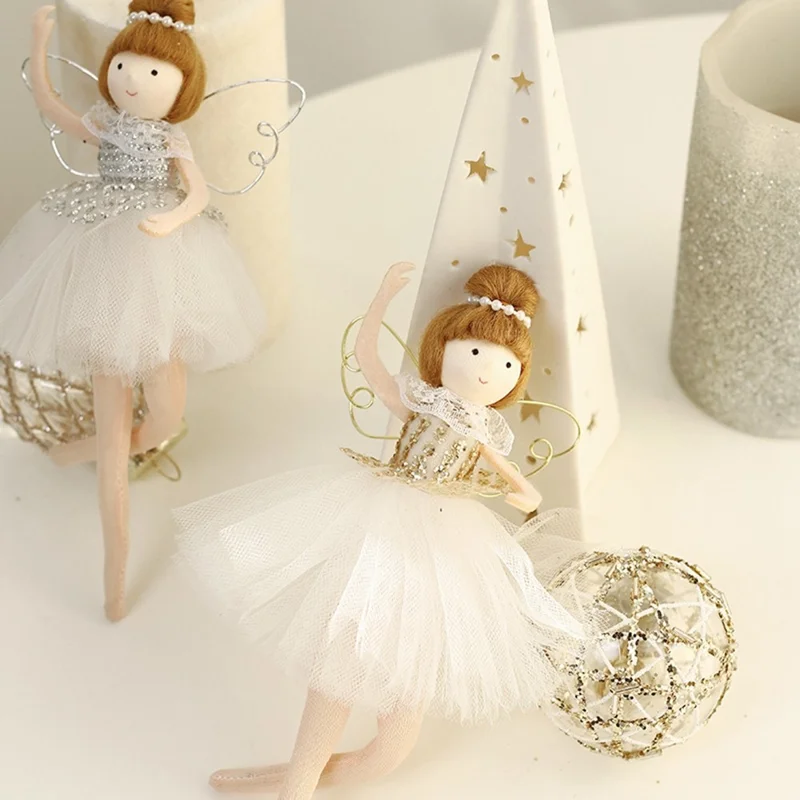 Poupée ange danseuse de ballet mignonne avec ailes, ornement de Noël, décoration suspendue pour arbre de Noël - Or