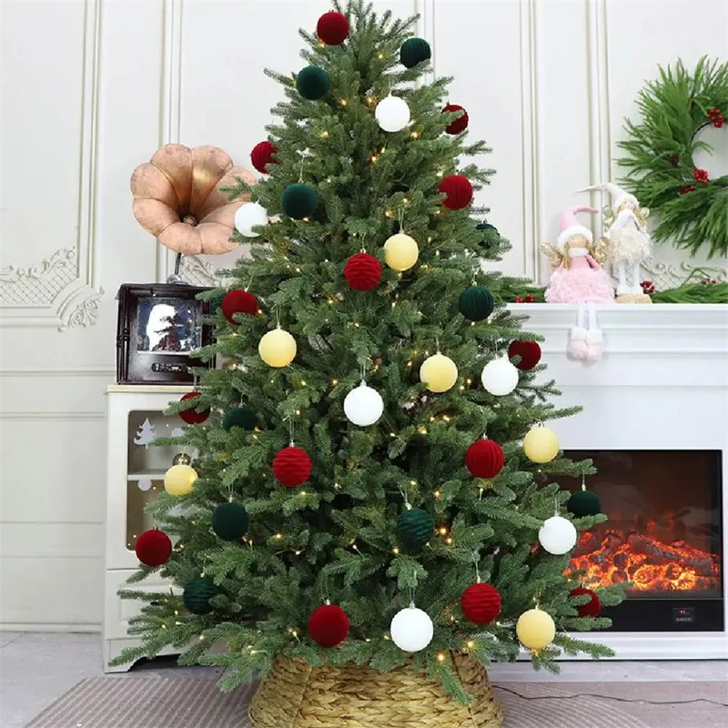 Lot de 12 ornements de Noël en boules velours de 6 cm, décorations en boules en peluche pour sapin - Rouge