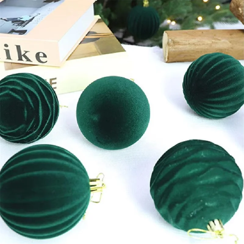 Lot de 12 ornements de Noël boules velours 8 cm décorations en peluche pour sapin - Rouge