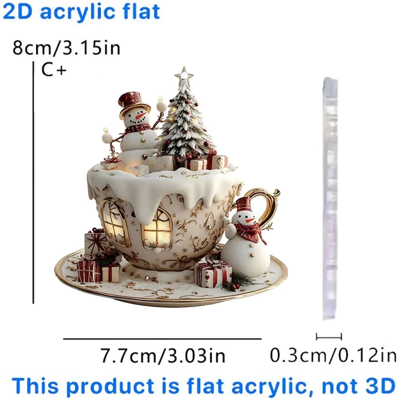 2D Acrylic Christmas Snowman Ornament Teacup Design Christmas Tree Hanging Decoration