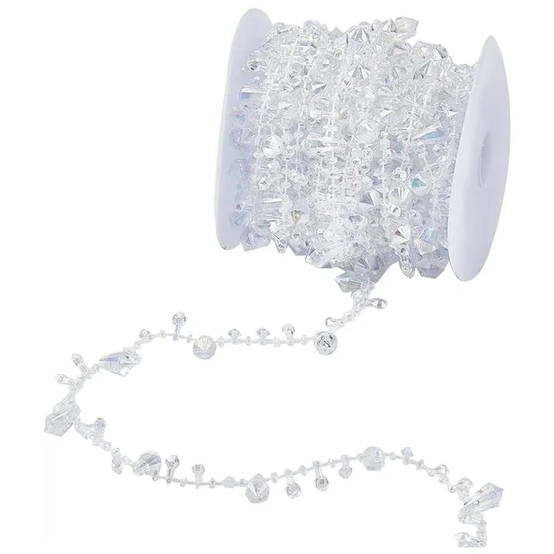 Guirlande de perles transparentes de 5 mètres, chaîne de perles en plastique, décoration suspendue pour arbre de Noël
