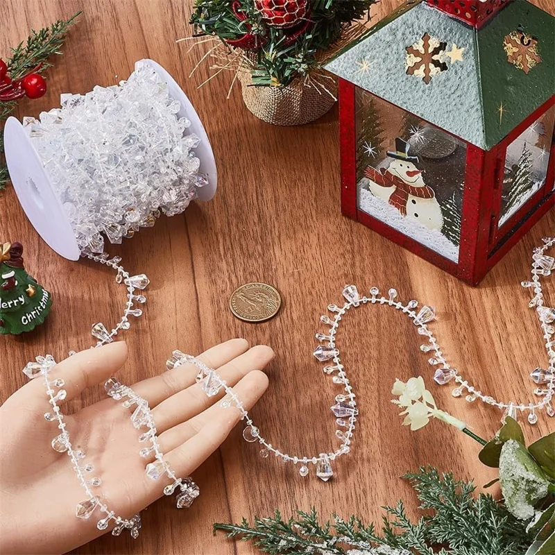 Guirlande de perles transparentes de 5 mètres, chaîne de perles en plastique, décoration suspendue pour arbre de Noël