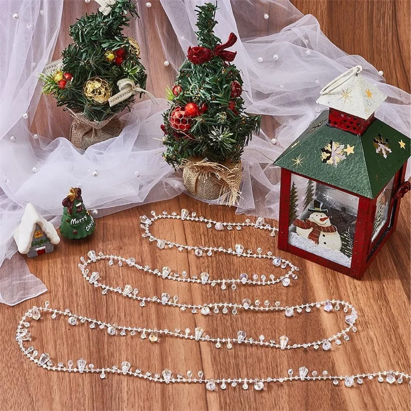 Guirlande de perles transparentes de 5 mètres, chaîne de perles en plastique, décoration suspendue pour arbre de Noël
