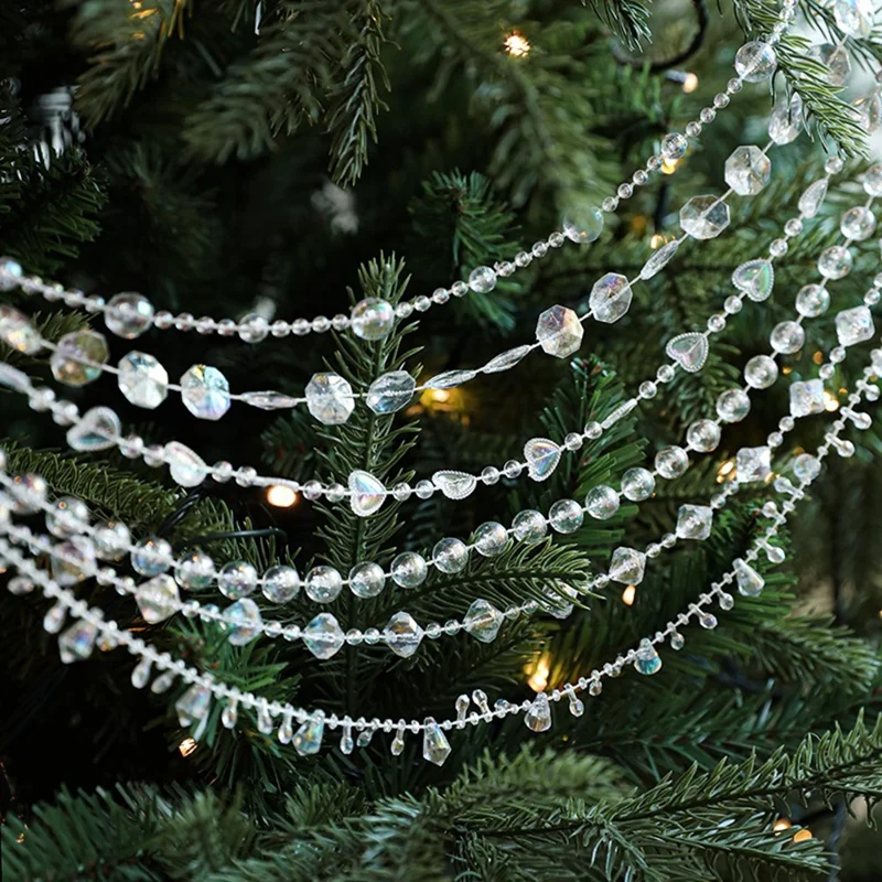 Guirlande de perles transparentes de 5 mètres, chaîne de perles en plastique, décoration suspendue pour arbre de Noël