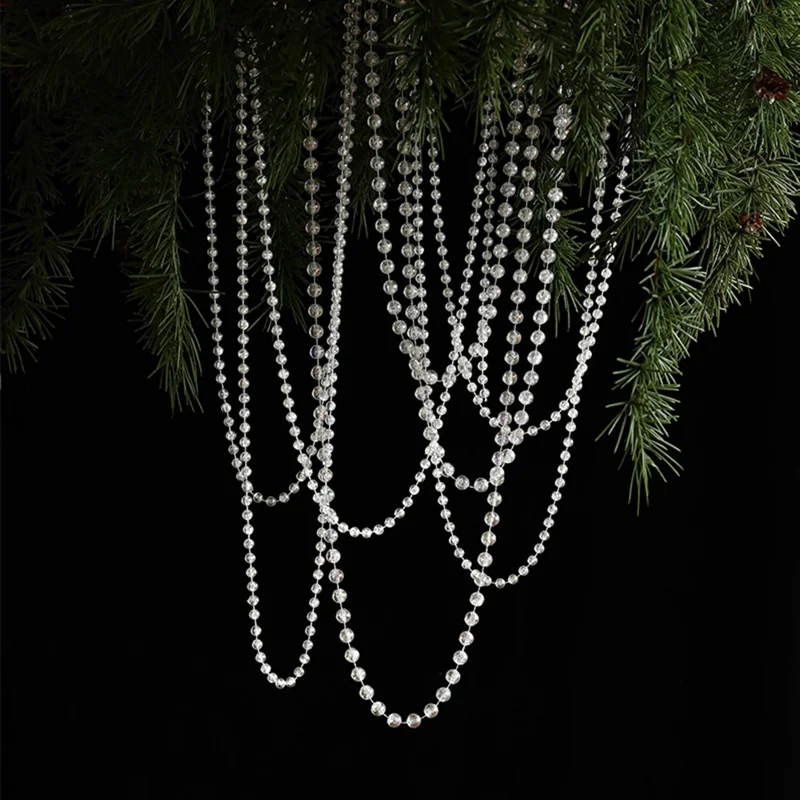 Guirlande de perles transparentes de 5 mètres, chaîne de perles en plastique, décoration suspendue pour arbre de Noël