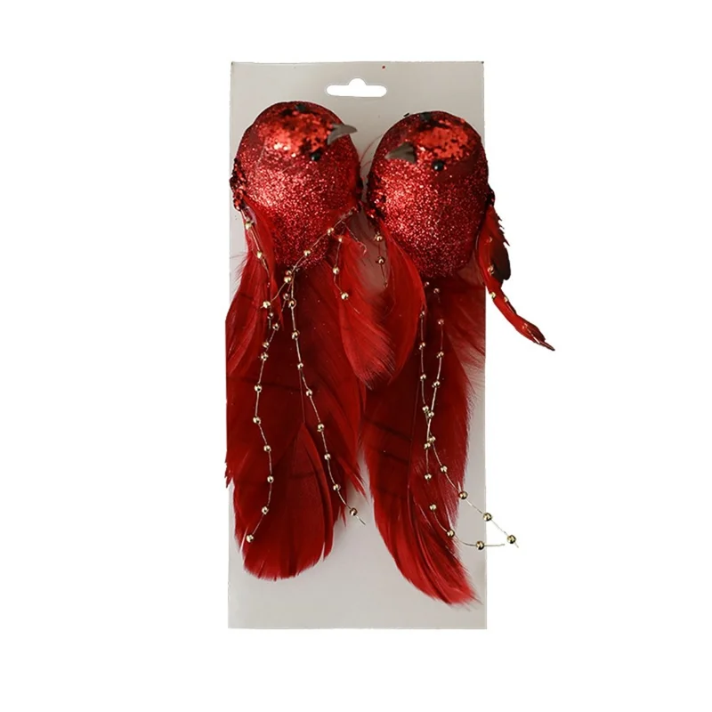 2 Stück kleine künstliche Vogel-Clip-Ornamente für Weihnachtsbaumdekoration, glitzernde Feder-Vögel - Gold