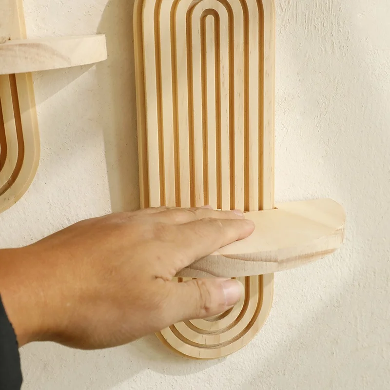 2Pcs Single Layer Boho Style Wooden Wall Mounted Shelves Plant Pot Rack Home Decor - Wood Color