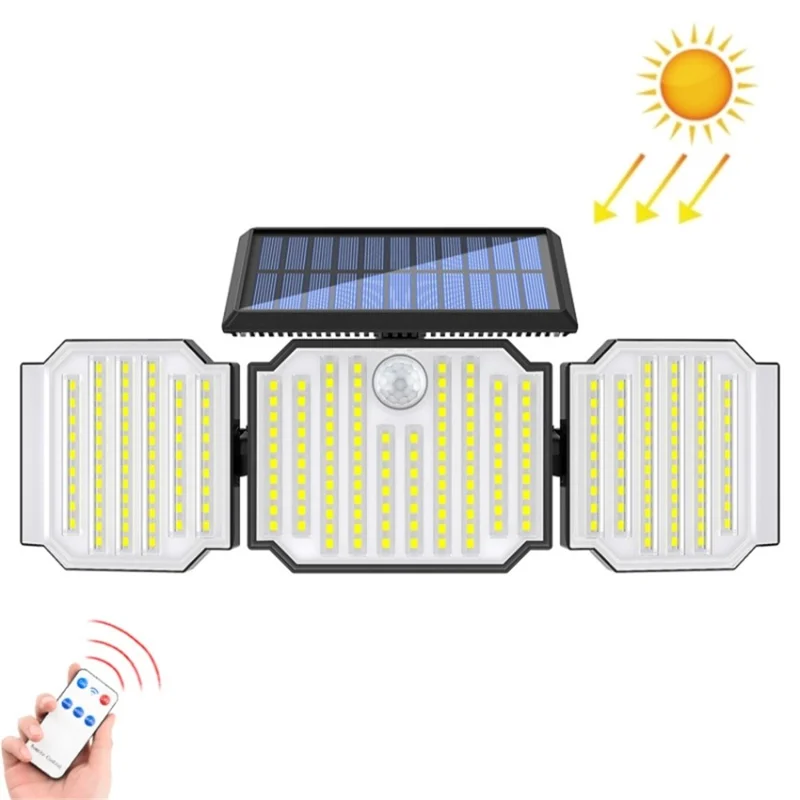 3-Head 238 LED Solar Wall Light Spotlight Motion Sensor IP44 Waterproof Flood Light for Patio Yard Garage