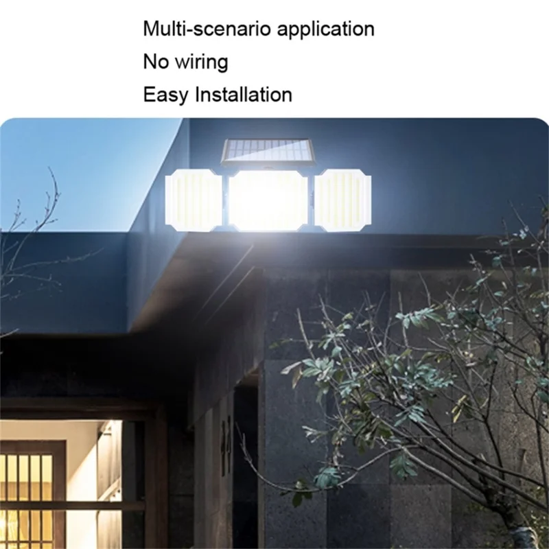 3-Head 238 LED Solar Wall Light Spotlight Motion Sensor IP44 Waterproof Flood Light for Patio Yard Garage