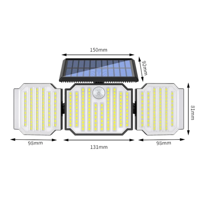 3-Head 238 LED Solar Wall Light Spotlight Motion Sensor IP44 Waterproof Flood Light for Patio Yard Garage