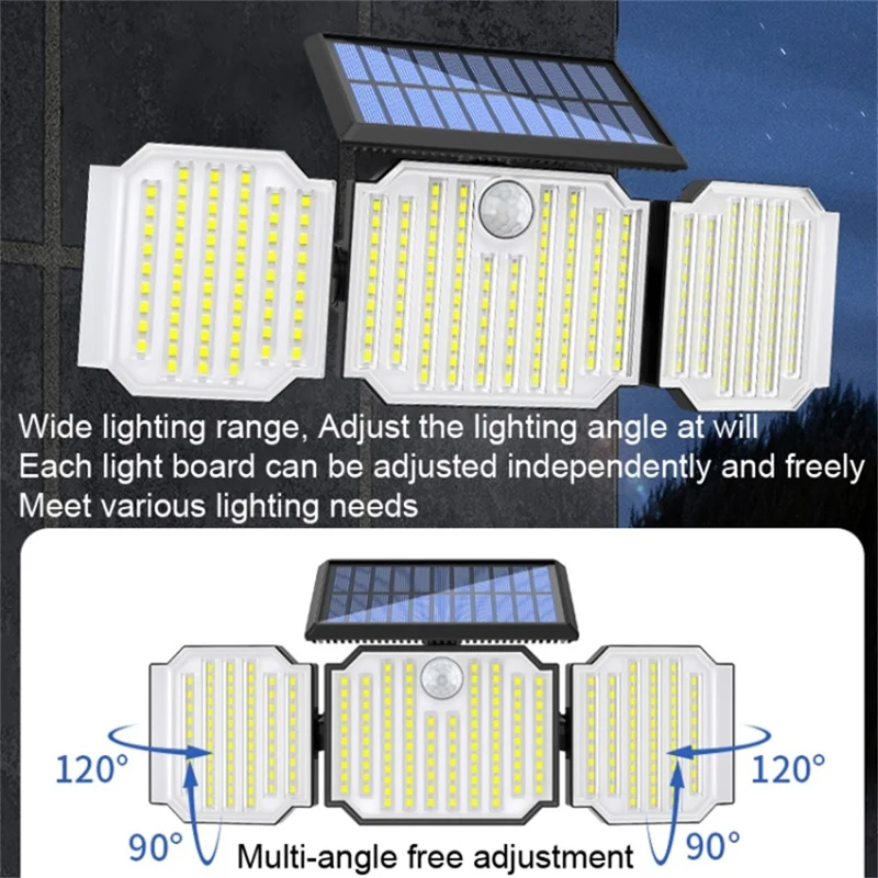 3-Head 238 LED Solar Wall Light Spotlight Motion Sensor IP44 Waterproof Flood Light for Patio Yard Garage
