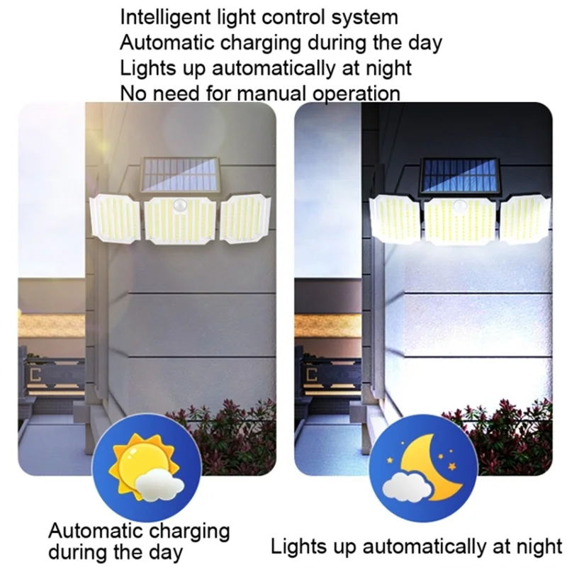 3-Head 238 LED Solar Wall Light Spotlight Motion Sensor IP44 Waterproof Flood Light for Patio Yard Garage