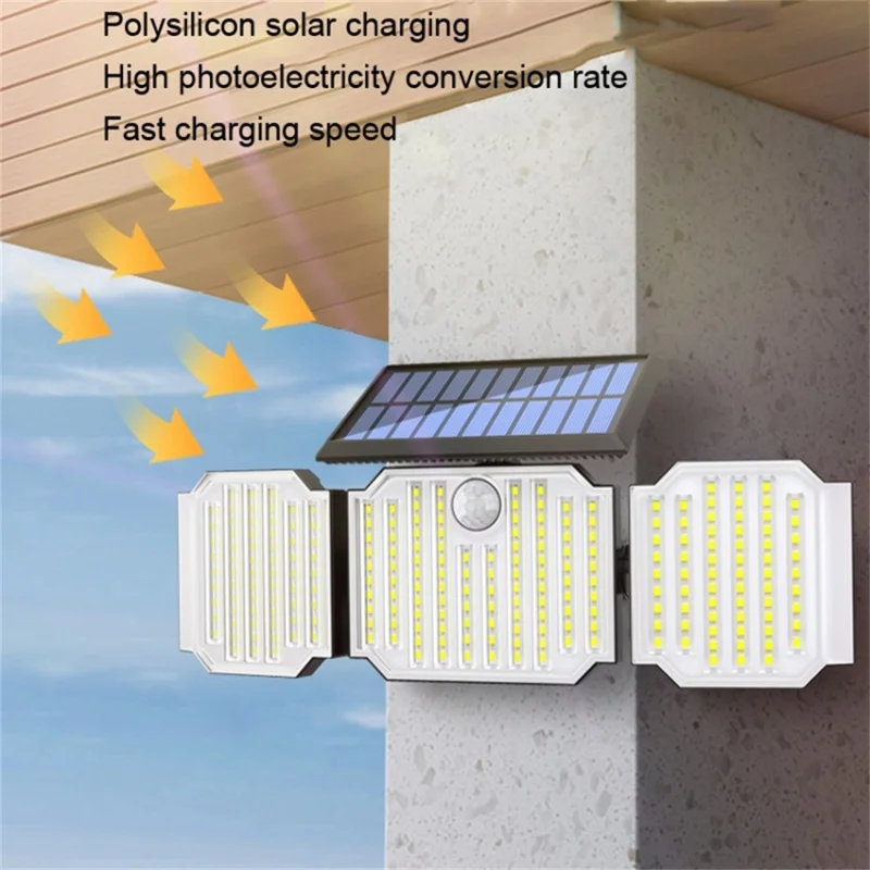 3-Head 238 LED Solar Wall Light Spotlight Motion Sensor IP44 Waterproof Flood Light for Patio Yard Garage