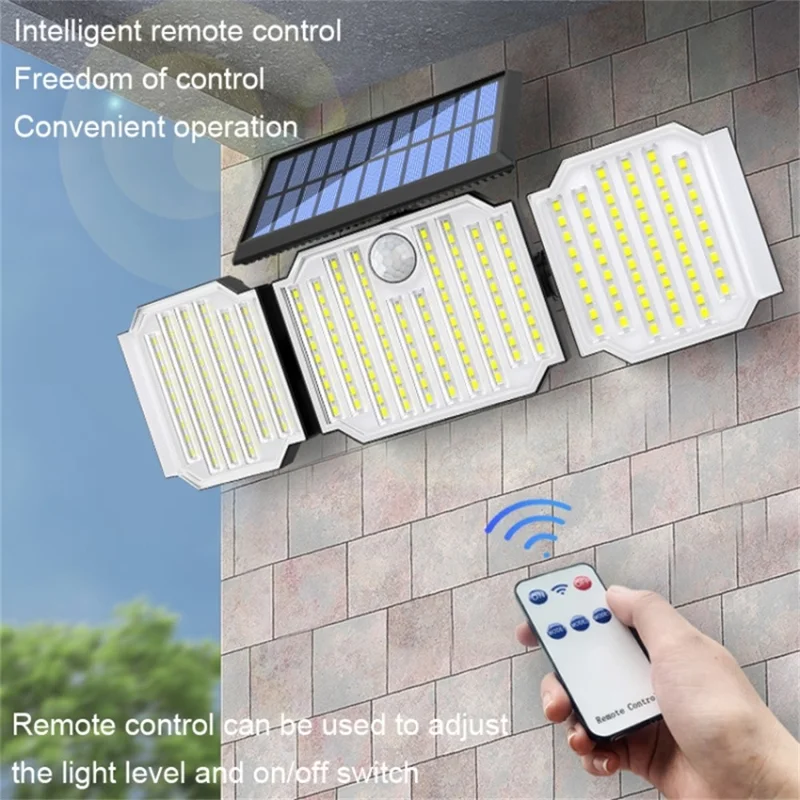 3-Head 238 LED Solar Wall Light Spotlight Motion Sensor IP44 Waterproof Flood Light for Patio Yard Garage
