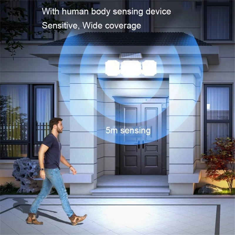 3-Head 238 LED Solar Wall Light Spotlight Motion Sensor IP44 Waterproof Flood Light for Patio Yard Garage