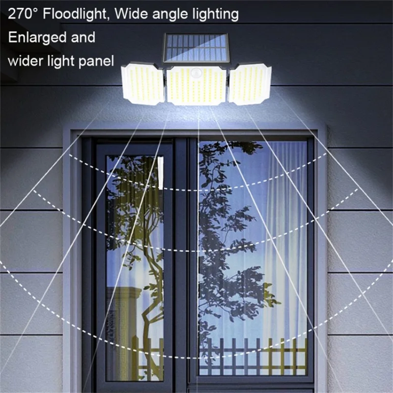 3-Head 238 LED Solar Wall Light Spotlight Motion Sensor IP44 Waterproof Flood Light for Patio Yard Garage