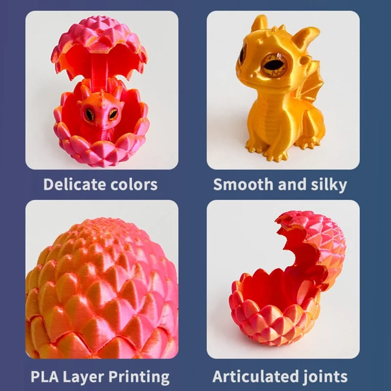 3D Printed Dragon Egg Baby Dragon Toy Set Individually Packaged PLA Desktop Figurine for Home Decor - Candy Orange