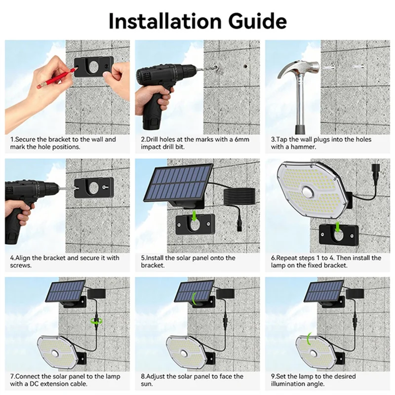 TG-TY17301 Solar Motion Sensor Wall Light 148 LED PIR Remote Control 3 Modes Security Light for Outdoor Garden