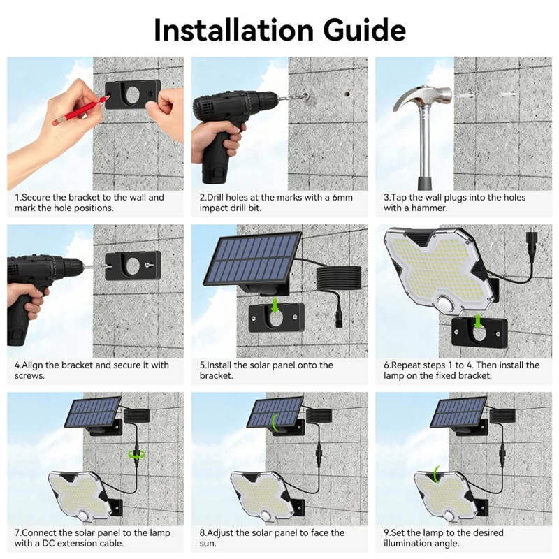TG-TY17201 Solar Motion Sensor Wall Light 180 LED Remote Control 3 Modes Wall Lamp for Garden Patio