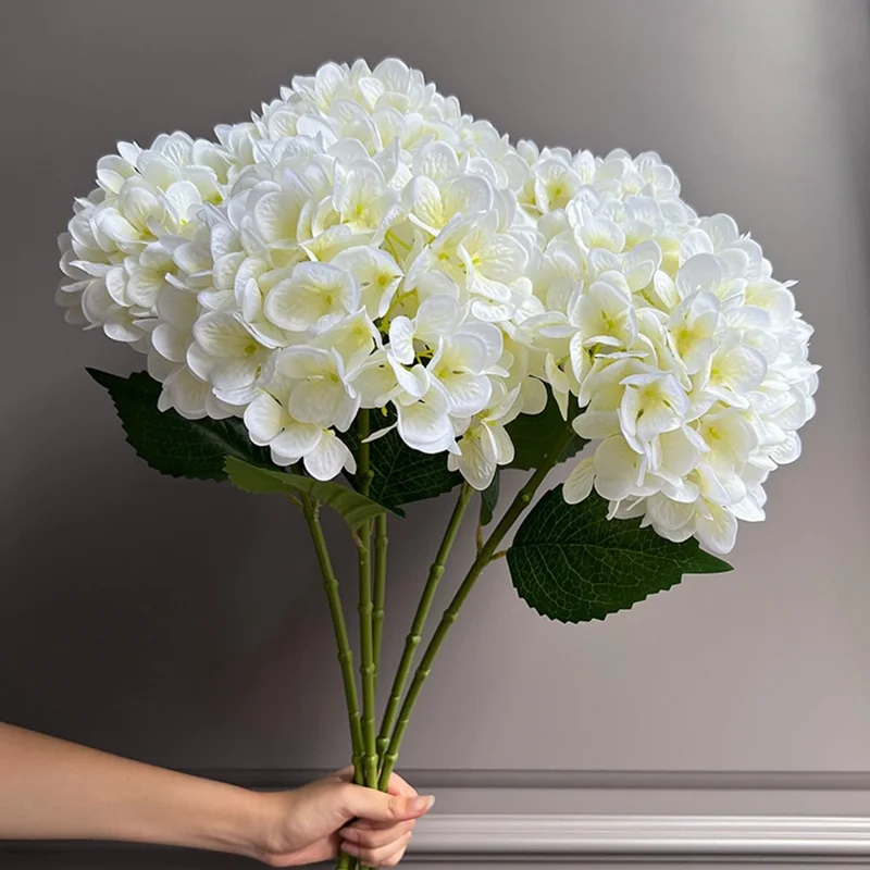 5Pcs Artificial Hydrangea Flowers 3D Realistic Silk Flowers for Home Decor Photography Props - White