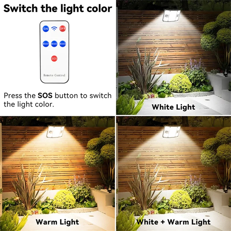 TG-TY01065 243-LED Solar Motion Sensor Wall Light 3 Modes Remote Control Wall Lamp for Outdoor Garden
