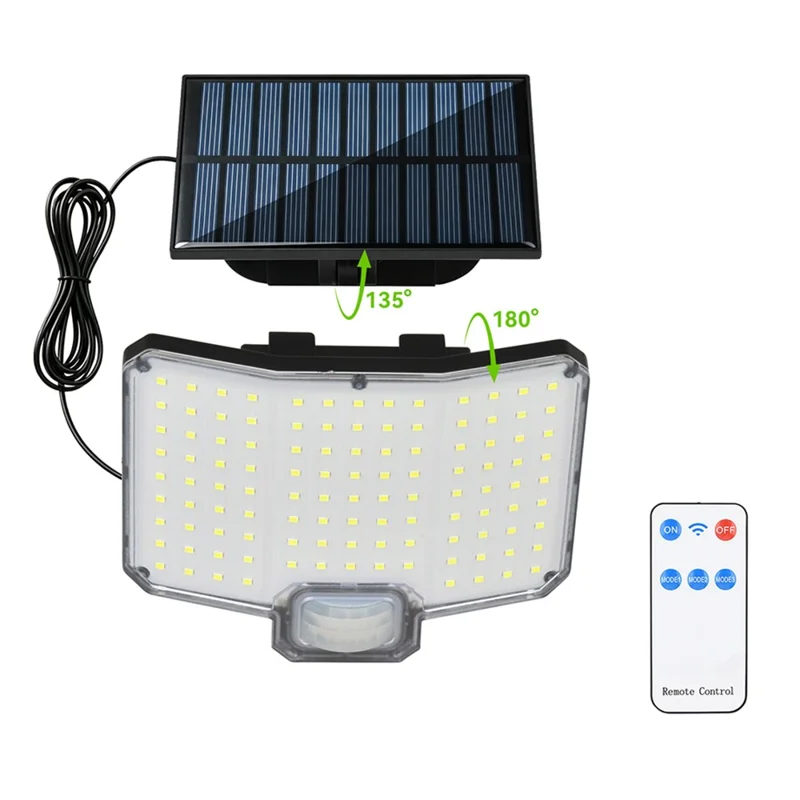 Luz de Parede Solar com Sensor de Movimento TG-TY19501, 112 LED, 3 Modos, Controlo Remoto, à Prova de Água, Luz de Segurança Exterior para Jardim e Terraço