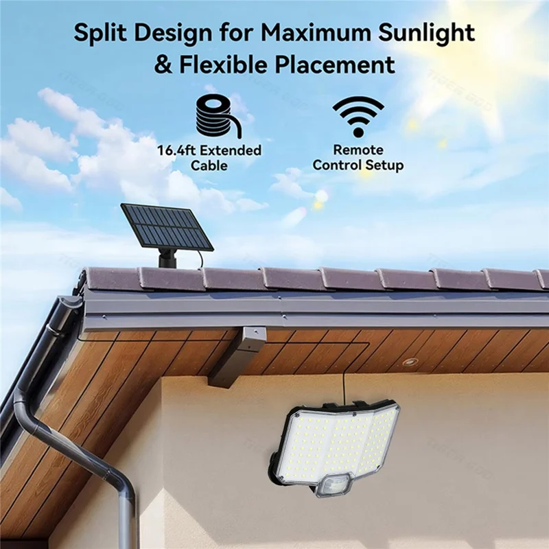 Luz de Parede Solar com Sensor de Movimento TG-TY19501, 112 LED, 3 Modos, Controlo Remoto, à Prova de Água, Luz de Segurança Exterior para Jardim e Terraço