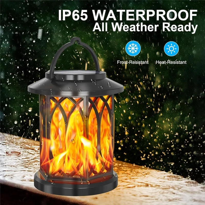 2Pcs Solar Flame Effect Lantern Design LED Flickering Light IP65 Waterproof Clip Hook Garden Light - Flame Type