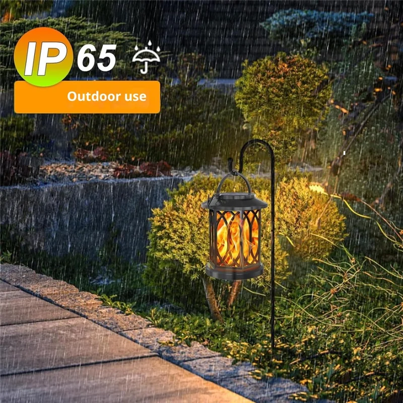 2Pcs Solar Flame Effect Lantern Design LED Flickering Light IP65 Waterproof Clip Hook Garden Light - Flame Type