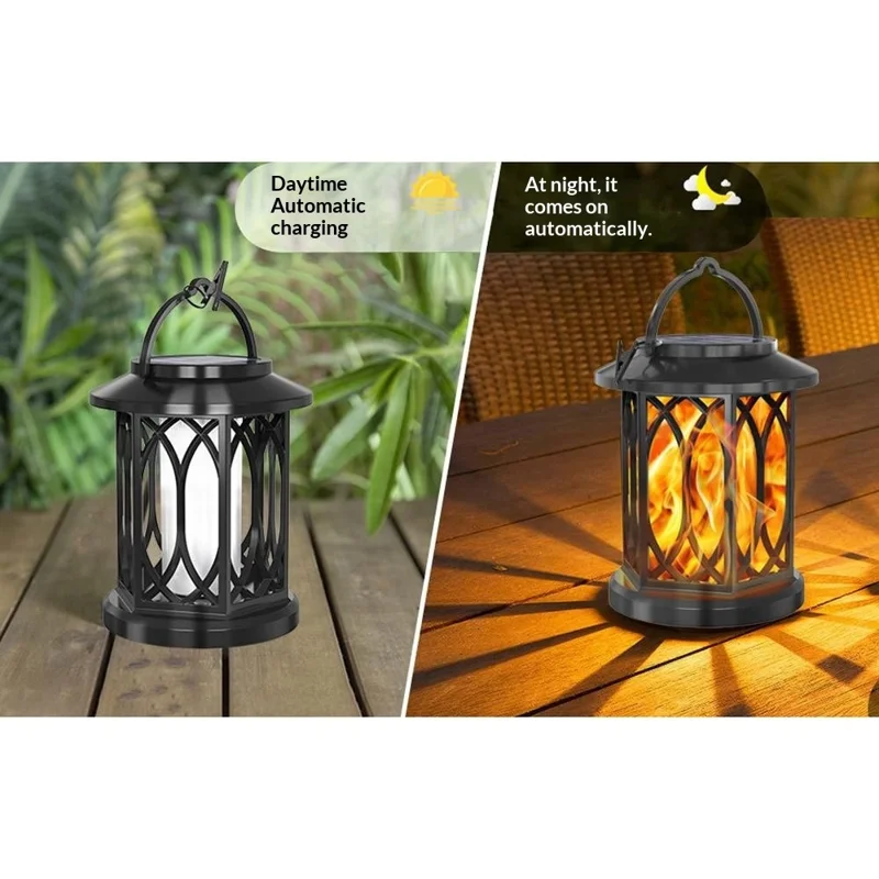 2Pcs Solar Flame Effect Lantern Design LED Flickering Light IP65 Waterproof Clip Hook Garden Light - Flame Type