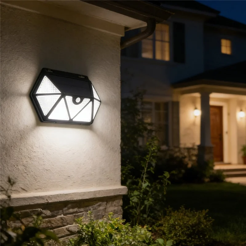 YY-61352 135 LED Solar Wandlampe, siebenseitiger PIR-Bewegungssensor, IP65 wasserdicht, Außenleuchte für Garten, Hof, Sicherheitsbeleuchtung