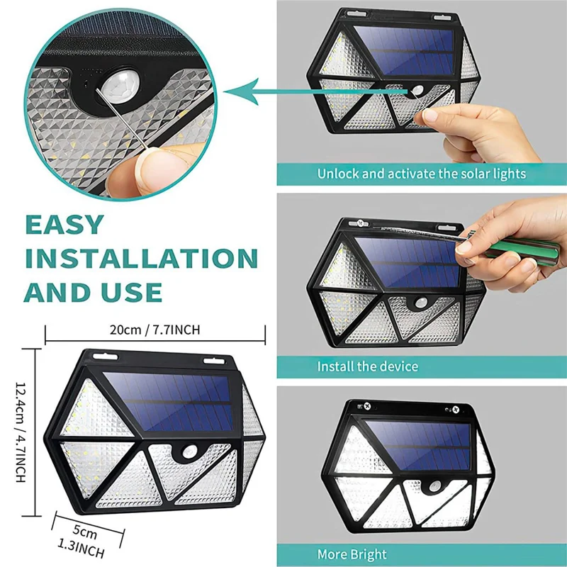 YY-61352 135 LED Solar Wandlampe, siebenseitiger PIR-Bewegungssensor, IP65 wasserdicht, Außenleuchte für Garten, Hof, Sicherheitsbeleuchtung