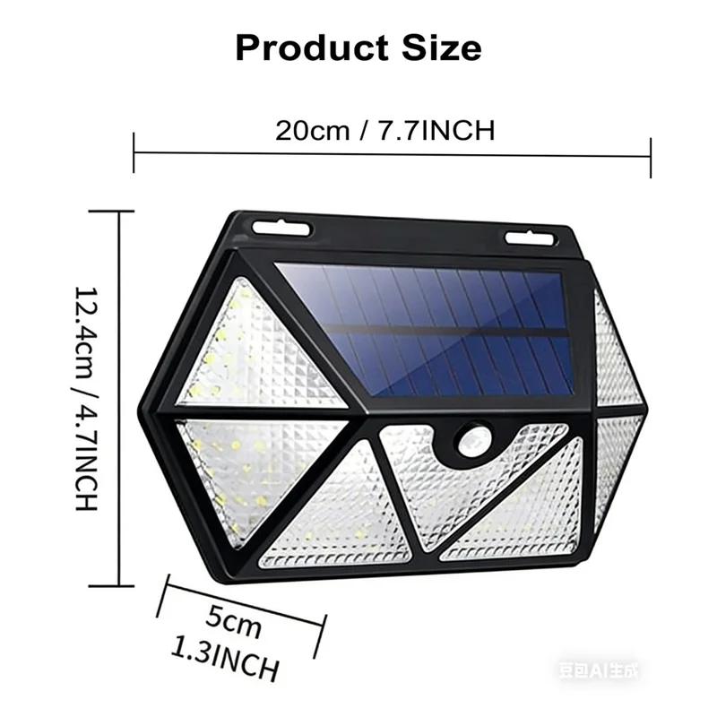 YY-61352 135 LED Solar Wandlampe, siebenseitiger PIR-Bewegungssensor, IP65 wasserdicht, Außenleuchte für Garten, Hof, Sicherheitsbeleuchtung