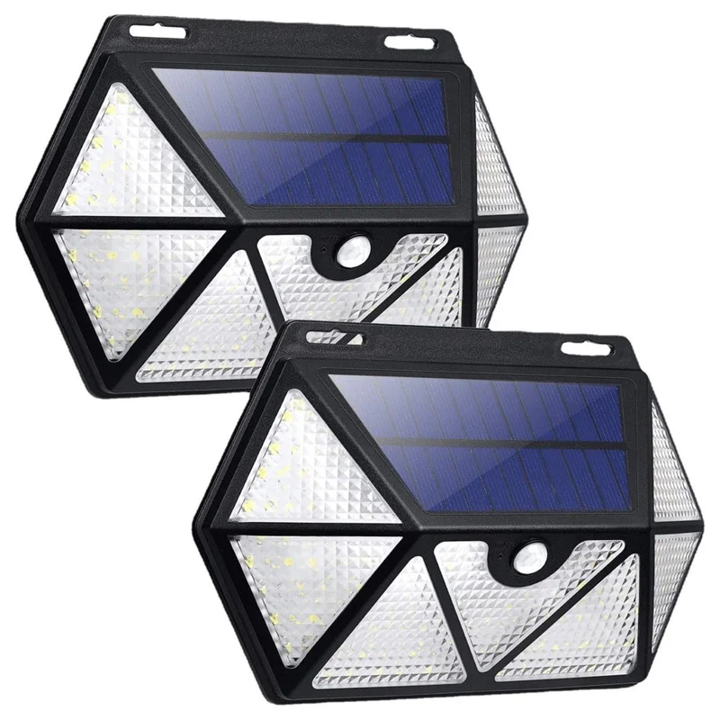 YY-61352 2 Pezzi 135 LED Luci Solari a Muro Design a Sette Lati Sensore di Movimento PIR Impermeabile IP65 Lampada da Esterno per Giardino Cortile Sicurezza