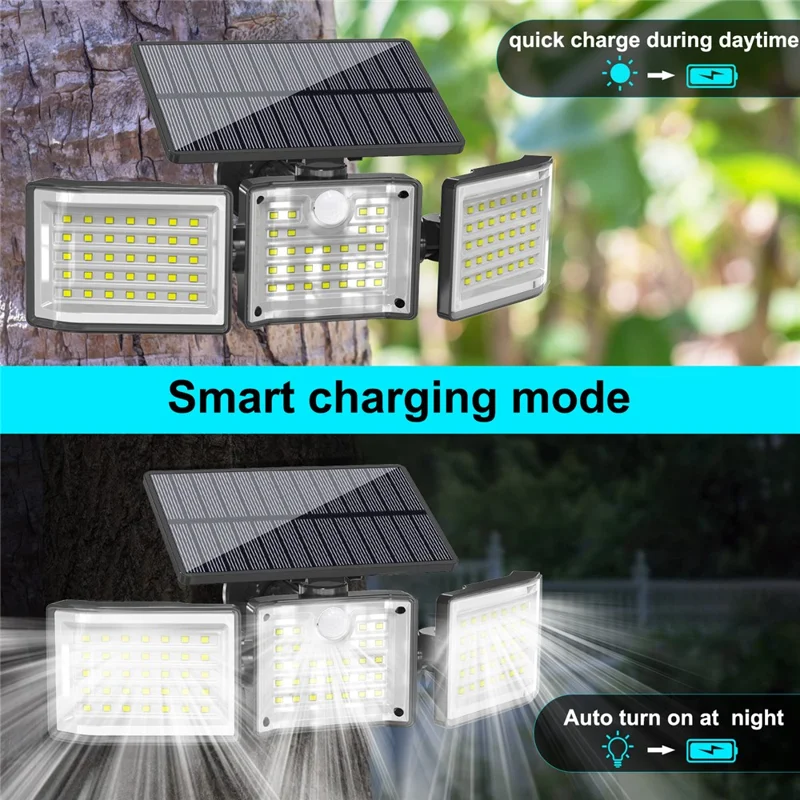 YY-20993 Solarbetriebene 3-köpfige LED-Sicherheitsleuchte mit PIR-Bewegungssensor, IP65 wasserdicht, Wandlampe für Hof, Garten, Garage