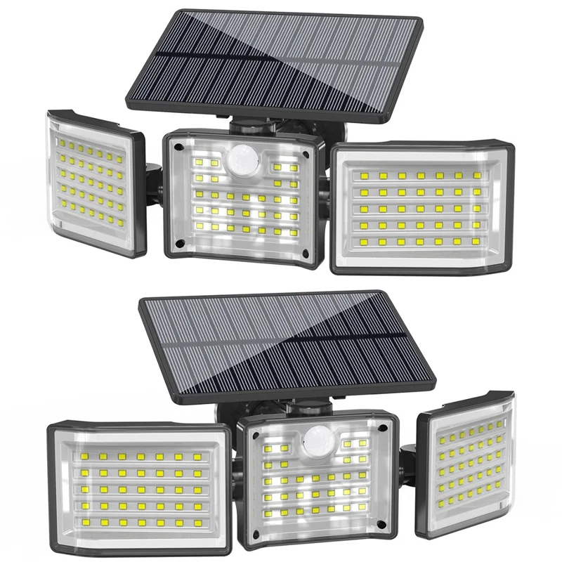 YY-20993 2 Stück Solarbetriebene 3-Kopf LED-Sicherheitsleuchte mit PIR-Bewegungssensor, IP65 wasserdicht, Wandlampe für Hof, Garten, Garage