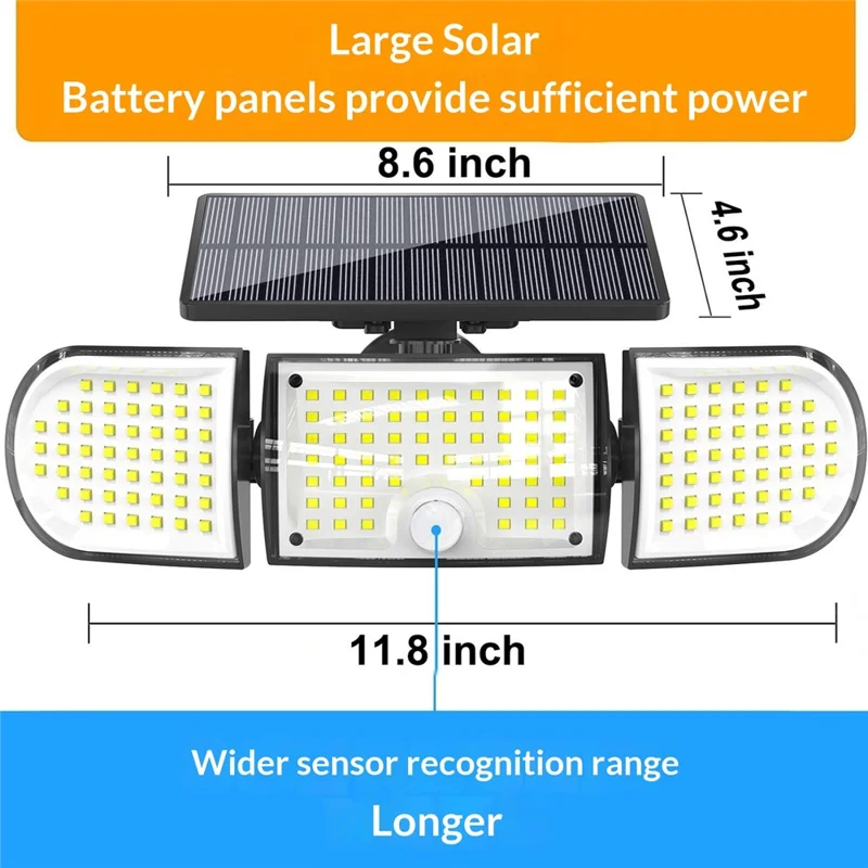 YY-20993 160-LED Solar Powered Wall Light PIR Motion Sensor 600 Lumens IP65 Waterproof Outdoor Security Lamp for Yard Garage