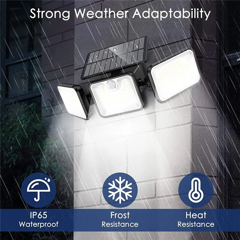 YY-21803 Solar Powered 180-LED Motion Sensor Wall Light 3-Head Rotatable Spotlight 400 Lumens IP65 Waterproof Security Lamp for Outdoor Garden