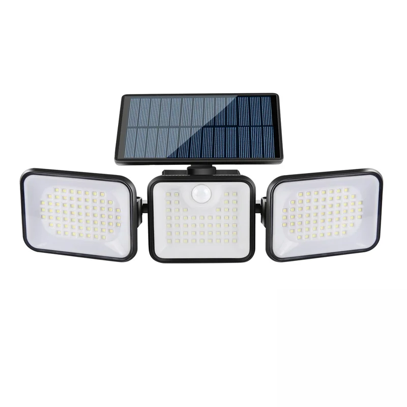 YY-21803 Solar Powered 180-LED Motion Sensor Wall Light 3-Head Rotatable Spotlight 400 Lumens IP65 Waterproof Security Lamp for Outdoor Garden