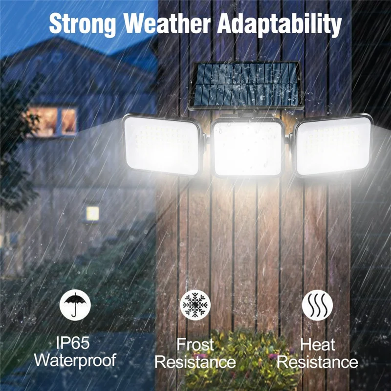 YY-21803 2 Stück Solarbetriebene Sicherheitsleuchte 180-LED 3-köpfige drehbare IP65 wasserdichte Bewegungsmelder-Wandleuchte für Garten, Hof, Wandmontage