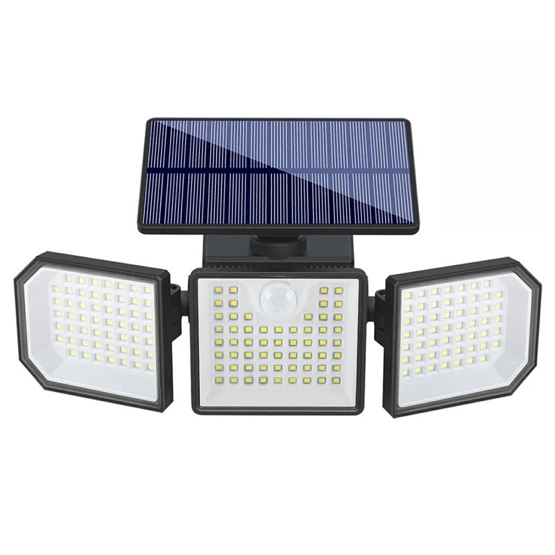 3-Kopf-LED-Solar-Wandlampe mit Bewegungssensor 167-LED IP65 wasserdicht verstellbare Sicherheitsleuchte für Außen Garten