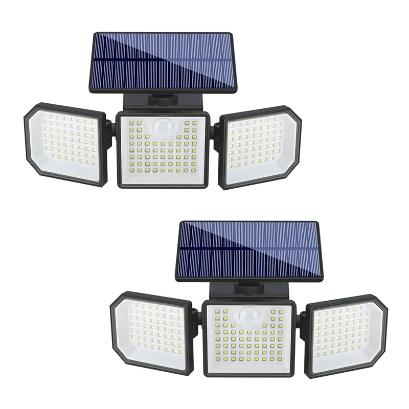 2 Stück 3-Kopf LED Solar Wandlampe Bewegungsmelder 167-LED IP65 wasserdicht verstellbare Sicherheitsleuchte für Außen Garten