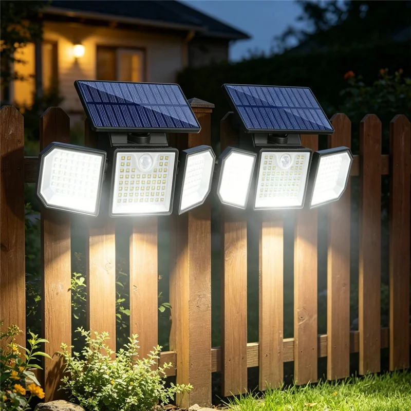 2 Stück 3-Kopf LED Solar Wandlampe Bewegungsmelder 167-LED IP65 wasserdicht verstellbare Sicherheitsleuchte für Außen Garten