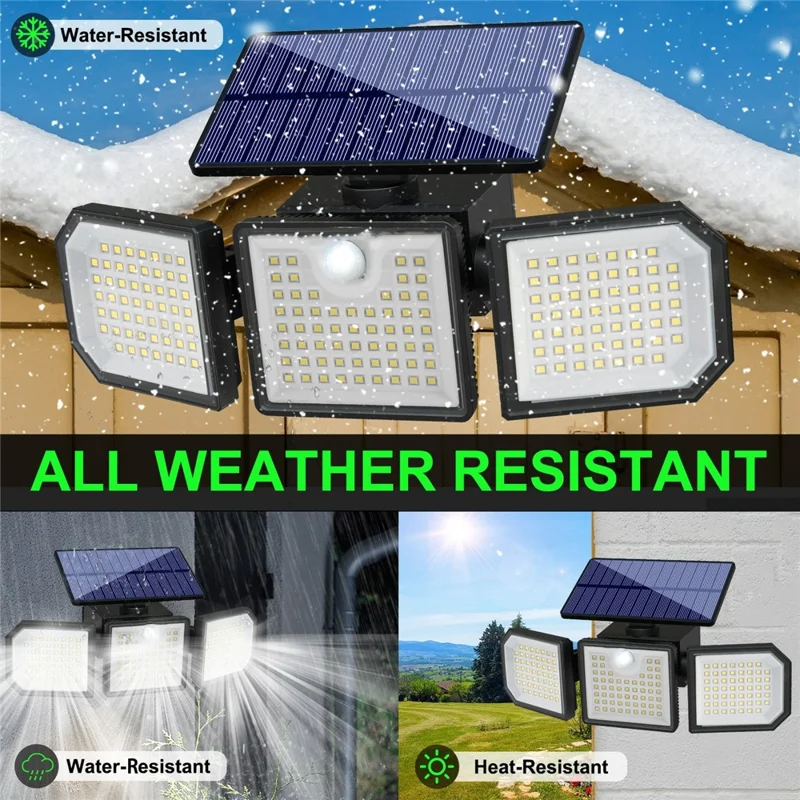 2 Stück 3-Kopf LED Solar Wandlampe Bewegungsmelder 167-LED IP65 wasserdicht verstellbare Sicherheitsleuchte für Außen Garten