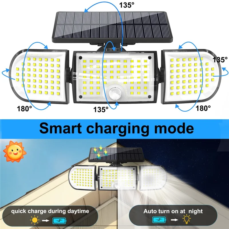 YY-21603 2Pcs Solar Wall Lights 160-LED 600 Lumens Motion Sensor IP65 Waterproof Outdoor Security Lamp for Garage Yard
