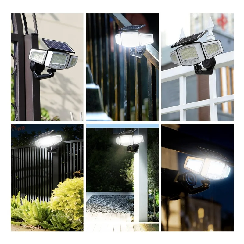 P74 Solar Motion Sensor Magnetic Wall Light Dual Charging 3-Head 231-LED Outdoor Wall Lamp